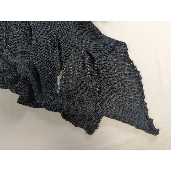 B&K Mode Black Distressed Knit Sweater Women’s Oversized Asymmetrical Hem Top - Picture 4 of 10